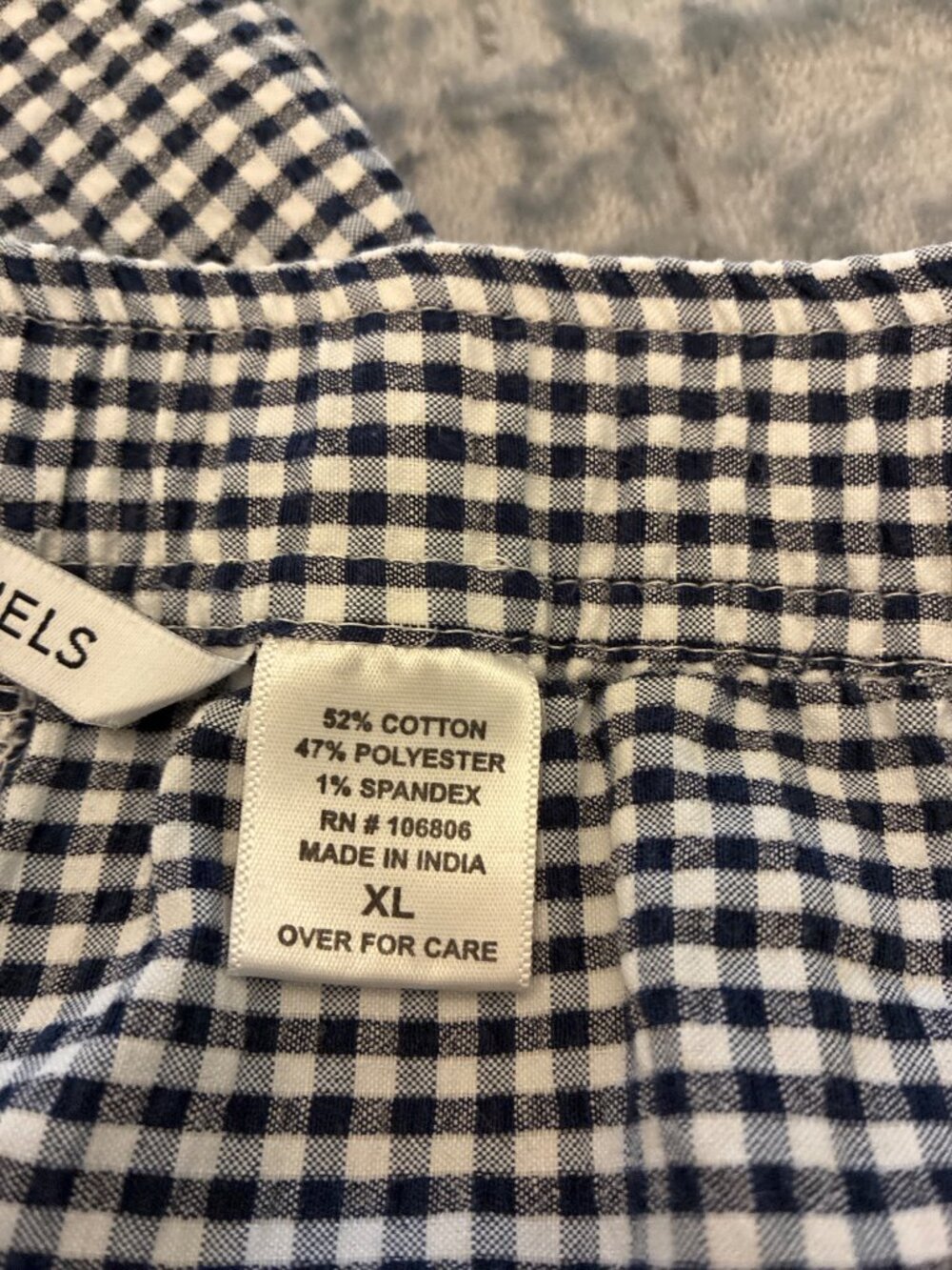 Emily Daniels XL Gingham Capri Pants Navy White Check Elastic Waist Pockets - Picture 13 of 13